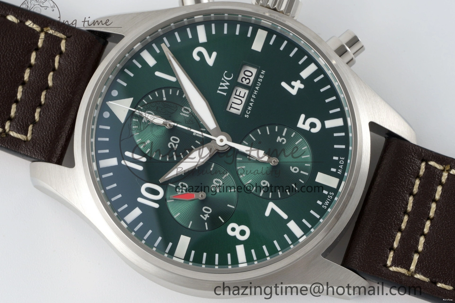 MIROTIME 0319 Bright Pilot Chrono SS AZF 1:1 Best Edition Green Dial on Brown Leather Strap A 7059